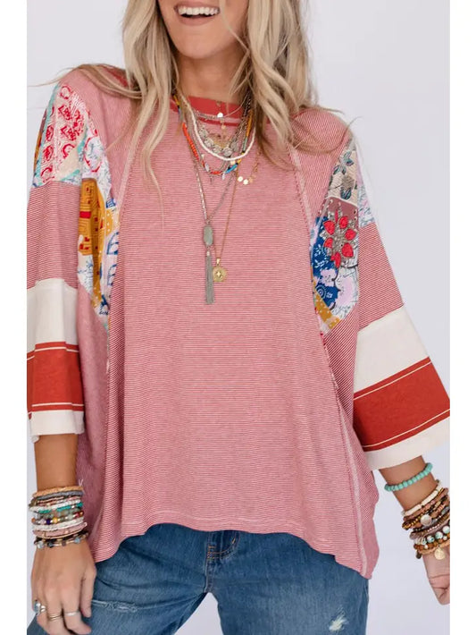 Red Striped Patchwork Shirt