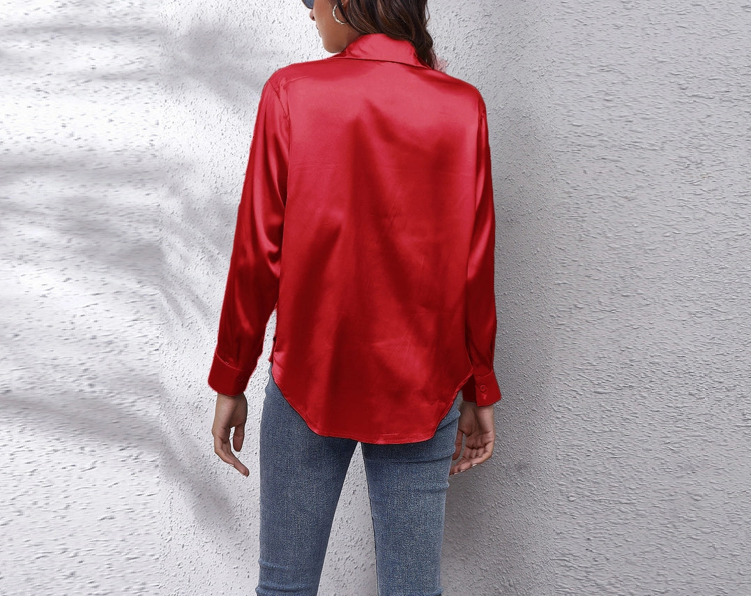 Red Silky Long Sleeve Shirt