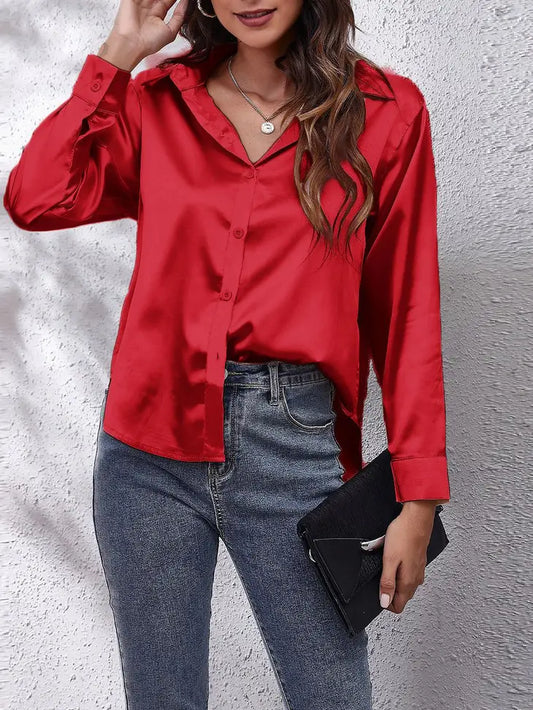 Red Silky Long Sleeve Shirt