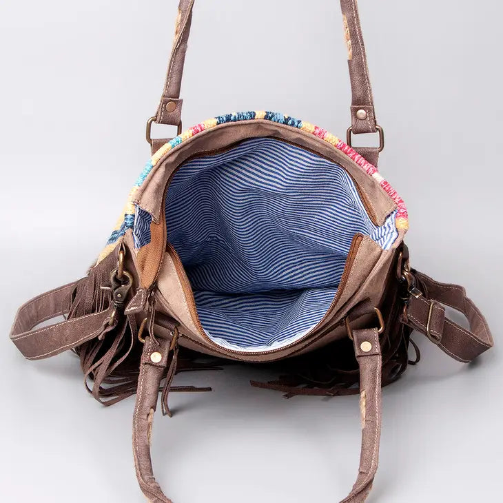 Real Cowhide  Leather and Canvas Tote