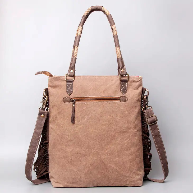 Real Cowhide  Leather and Canvas Tote