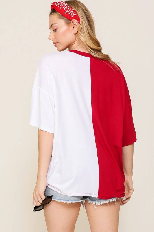 Game Day Red and White Knit Top