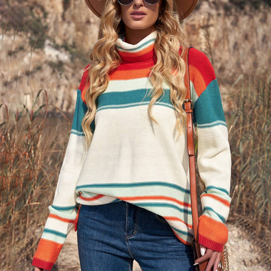 Casual and colorful turtleneck warm sweater