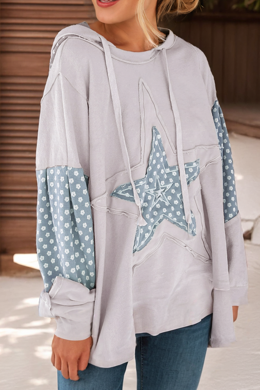 Patchwork Star Pattern Drawstring Hoodie