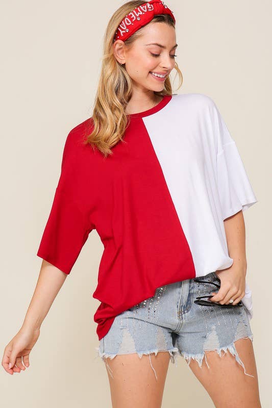 Game Day Red and White Knit Top