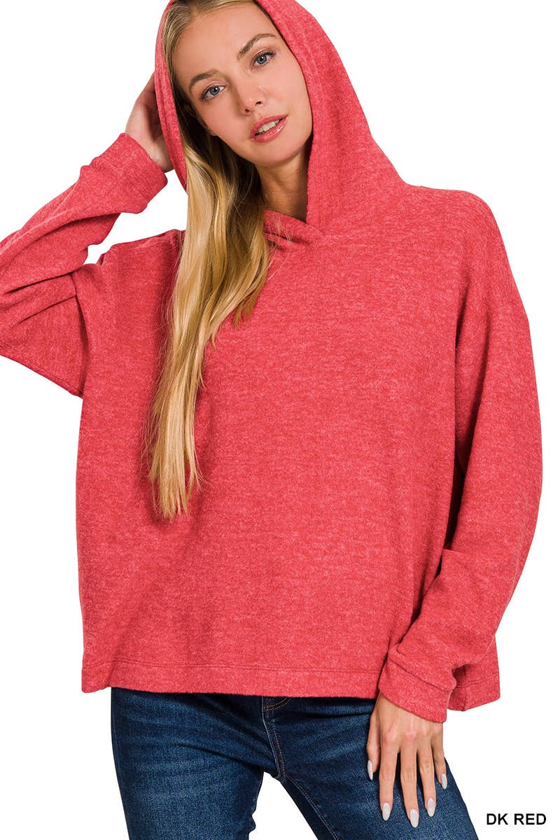 Hooded Brushed Melange Hacci Sweater - Red