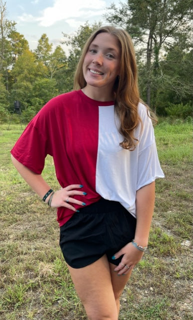 Game Day Red and White Knit Top