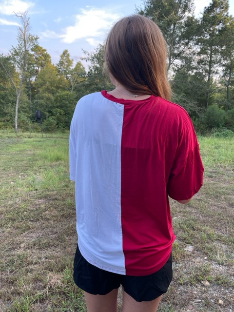 Game Day Red and White Knit Top