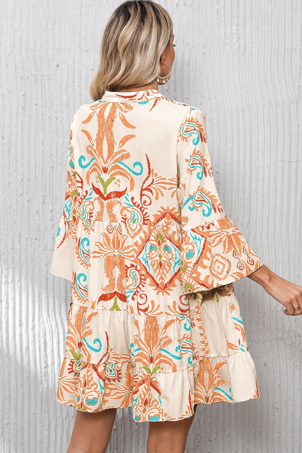 Boho Paisley Print Dress - Orange