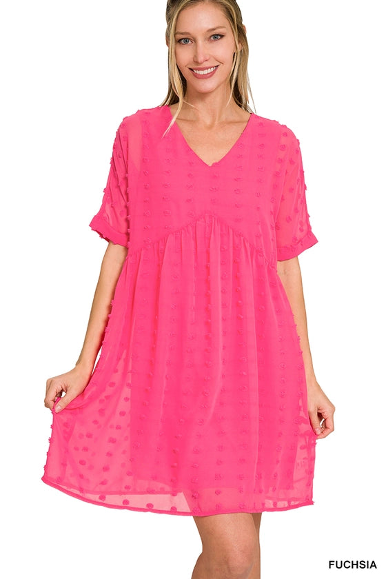 Swiss Dot Baby Doll Dress - Fuchsia