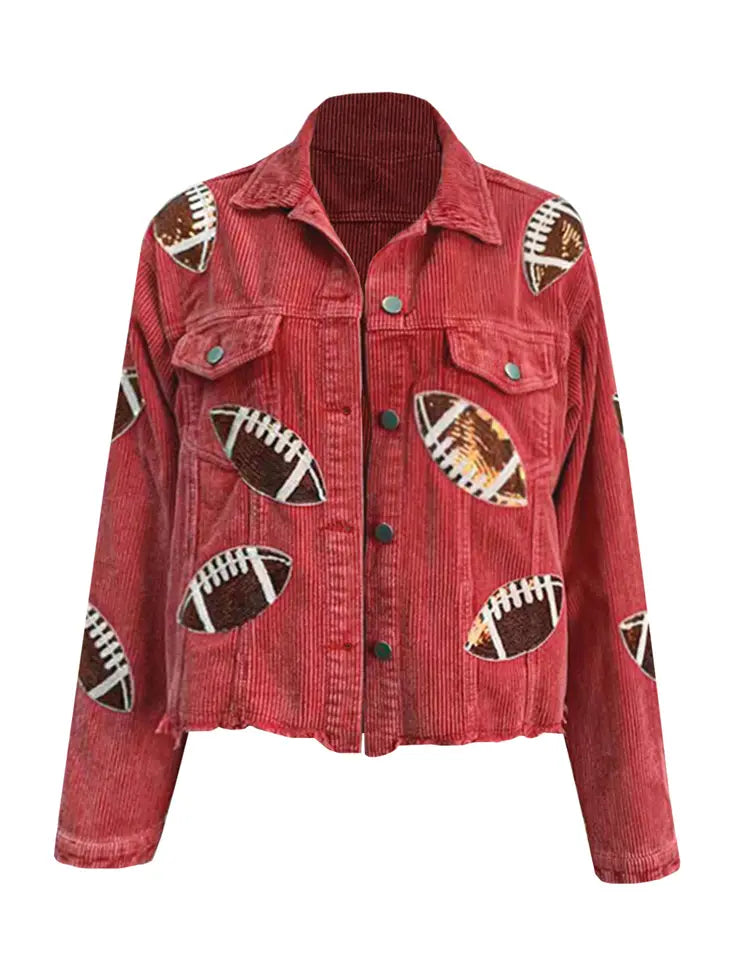 Football Sequins Red  Corduroy Jacket