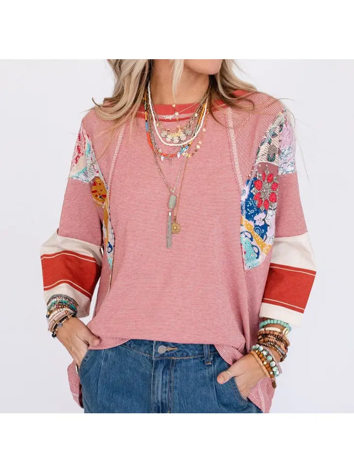 Red Striped Patchwork Shirt